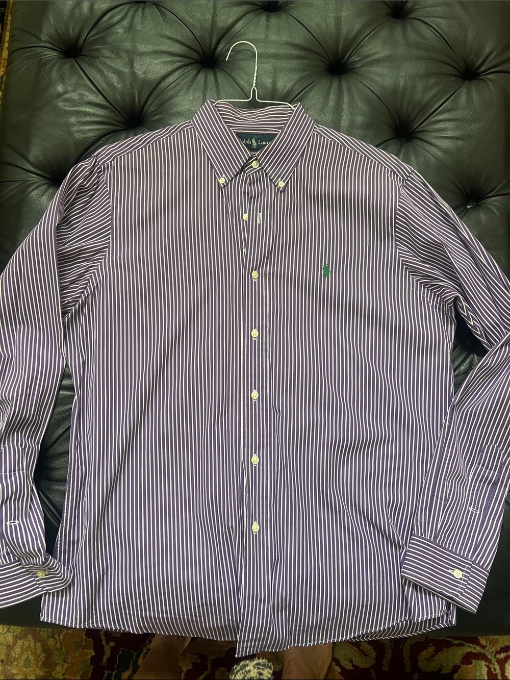 Ralph Lauren Men’s Purple and White Striped Button-Down Shirt size L